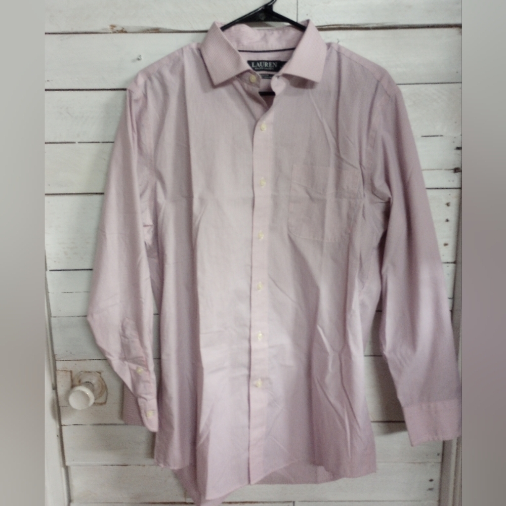 Lauren Ralph Lauren Slim Fit Classic Stripe Pink Long Sleeve Dress Shirt 16 Larg